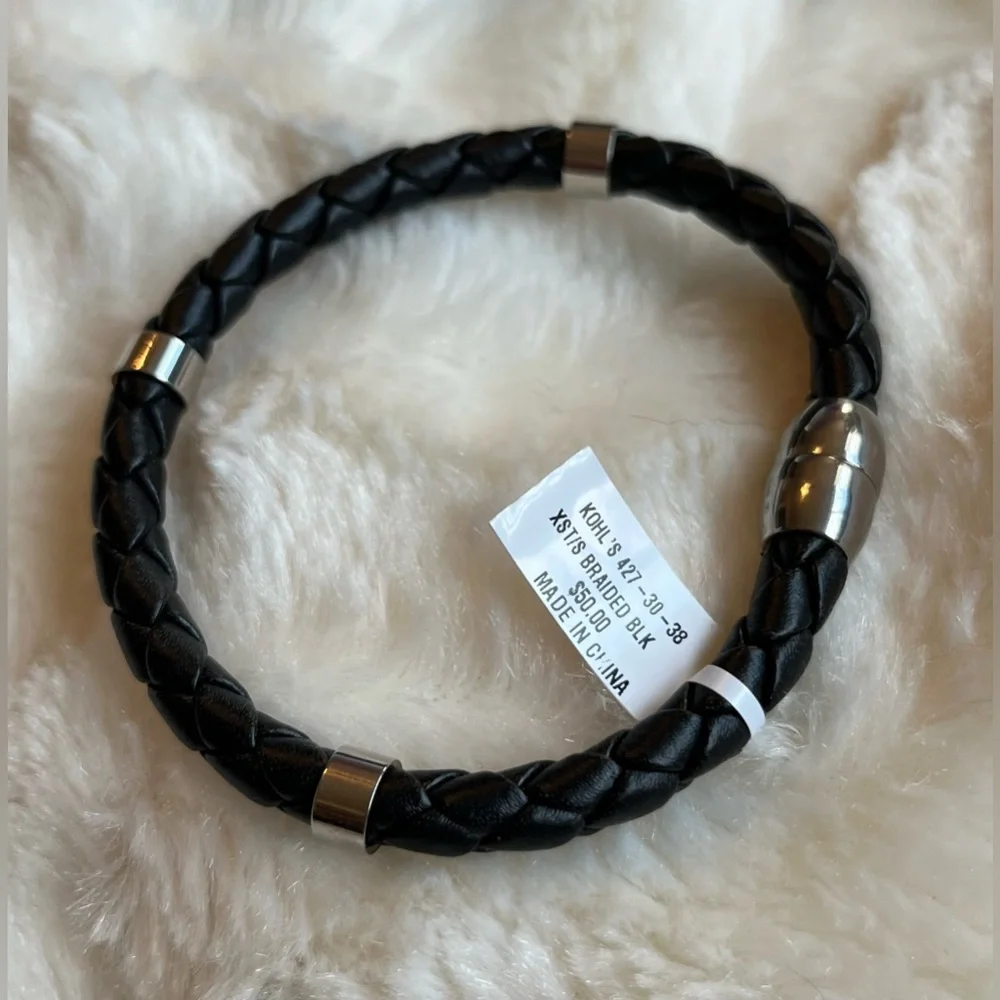 Kohl’s stainless steel black braided bracelet NIB